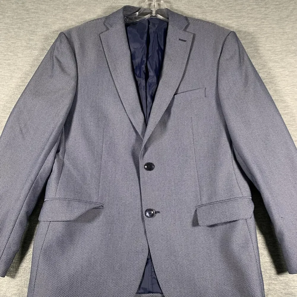 Zara Man Suit Jacket Mens 42 Blue Geometric Slim Fit 2 Button Blazer Notch Lapel